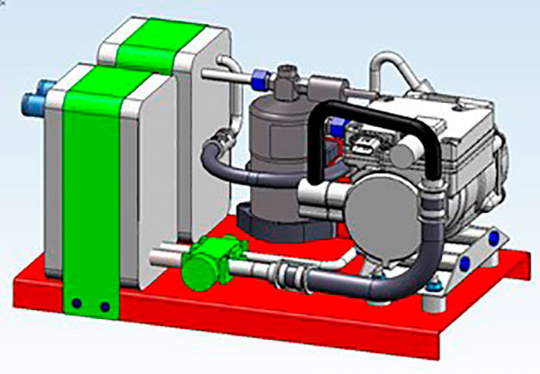AKGs Stacked Shell Cooler Left And A 3D Model Of The Heat Pump System Right
